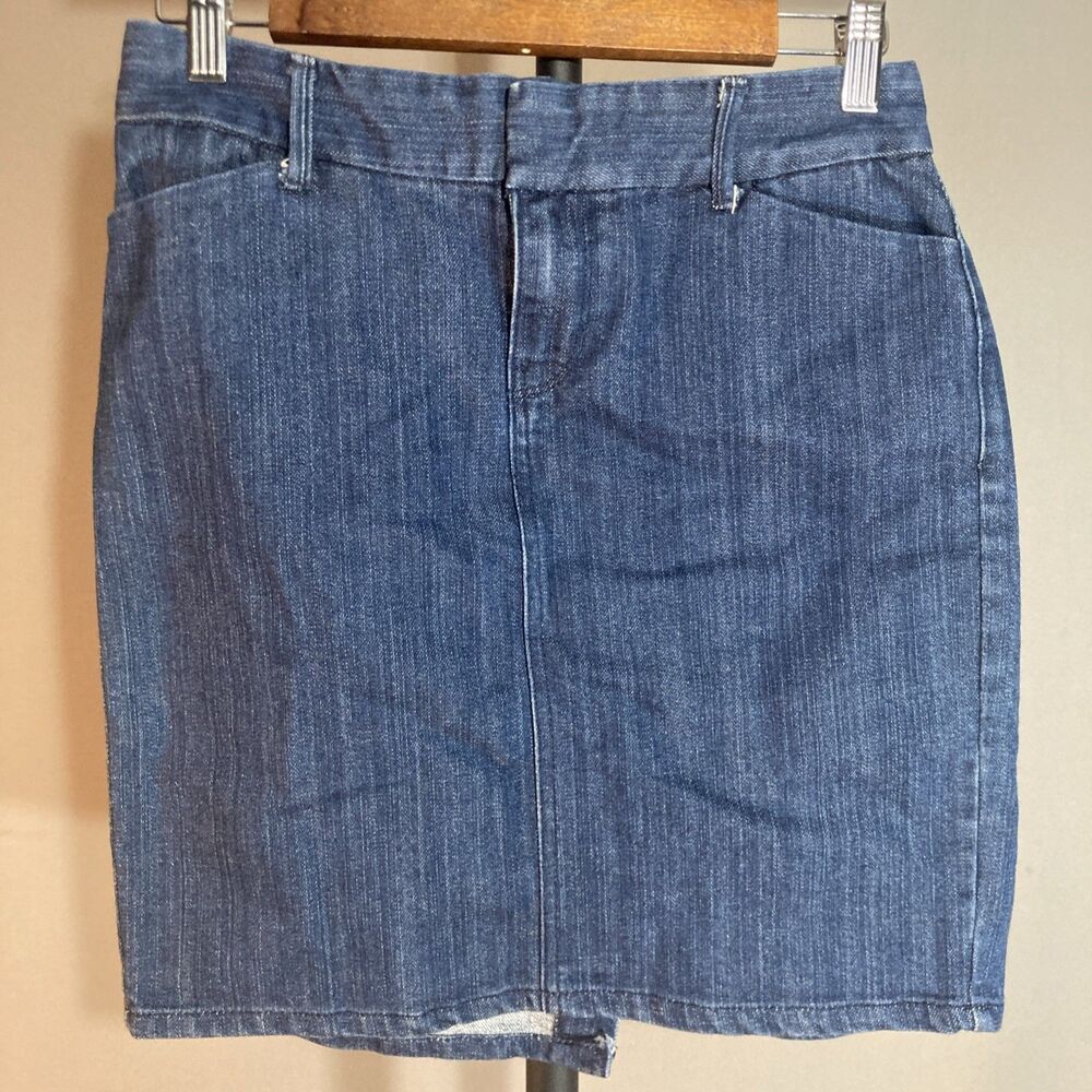 OLD NAVY blue zip fly cotton blend straight short denim skirt 4